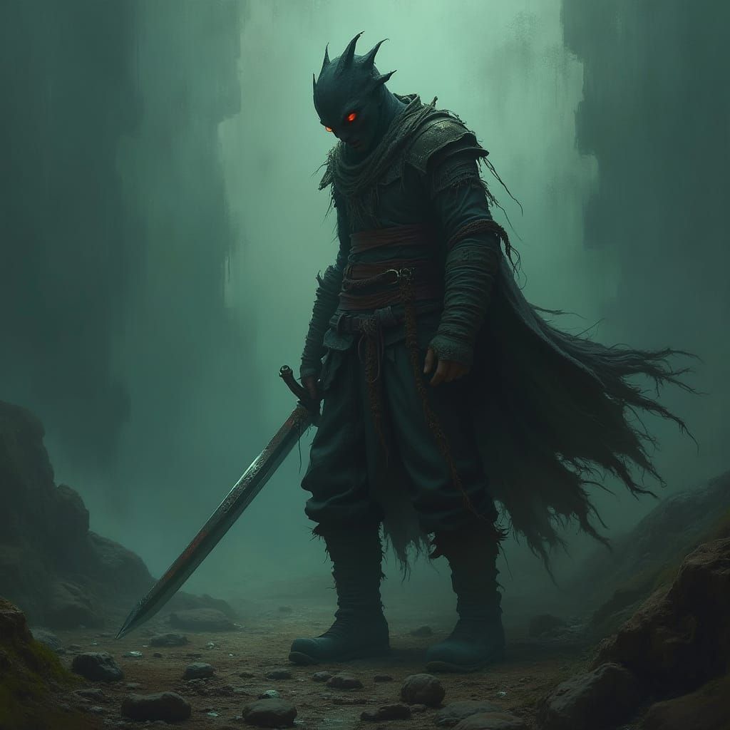 Zoro in Despair in a Hellish Landscape