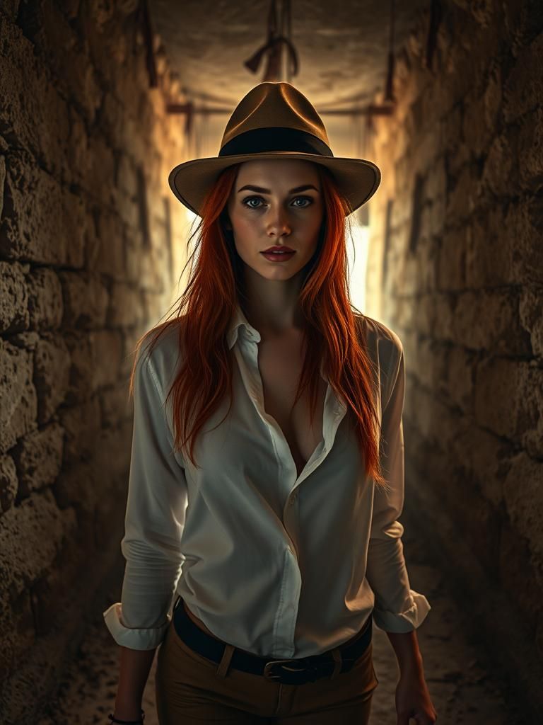 Explorer in Ancient Egyptian Tomb with Rim Lighting