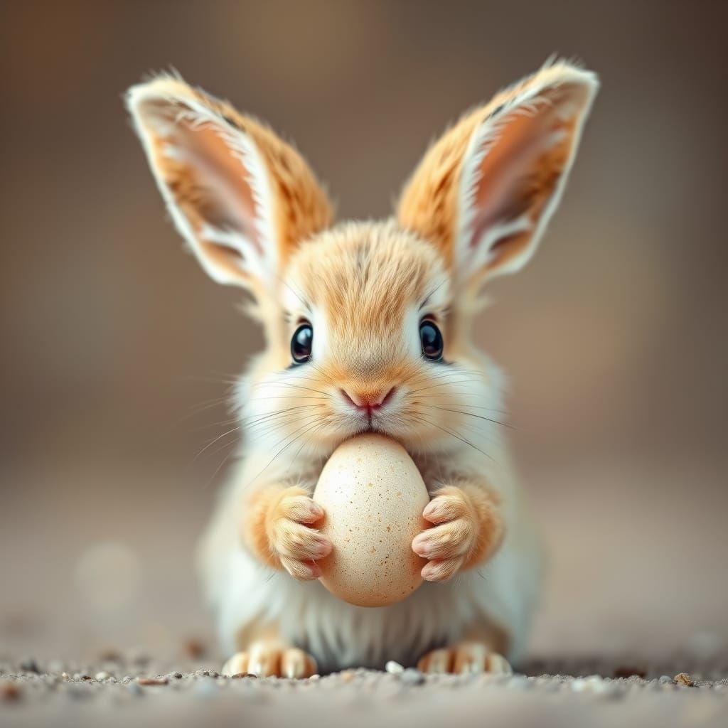 Fuzzy Easter Bunny Holds Tiny Egg