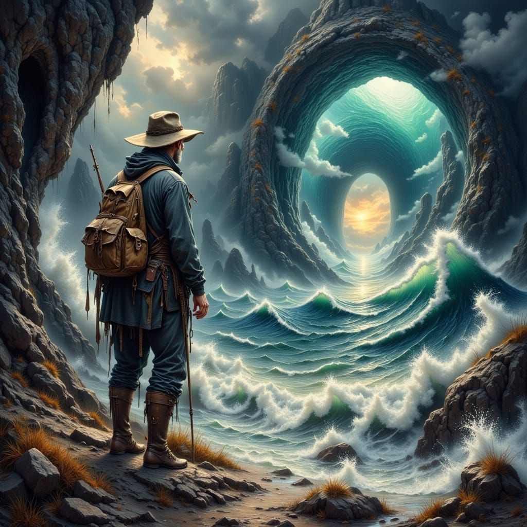 Fisherman and Iridescent Portal to Coral Reef