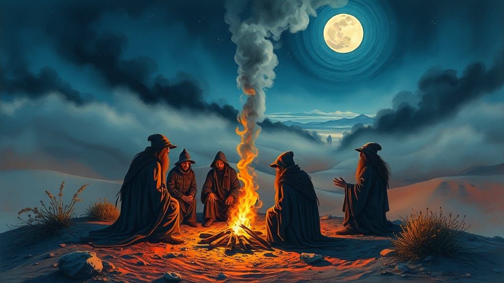 Gypsy Campfire: Surreal Desert Landscape in Fluorescent Colo...