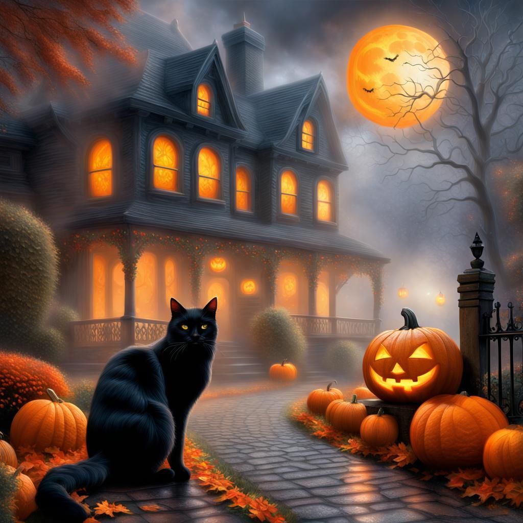 Black Cat and Jack-o-Lantern Halloween Fantasy