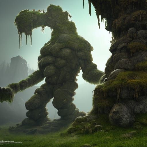 Mossy Giant Stone Golem Fantasy Concept Art