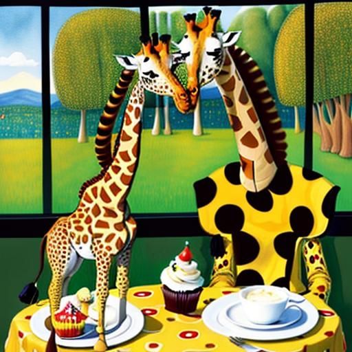 Giraffes Eating Cupcakes: Whimsical Watercolor Illustration