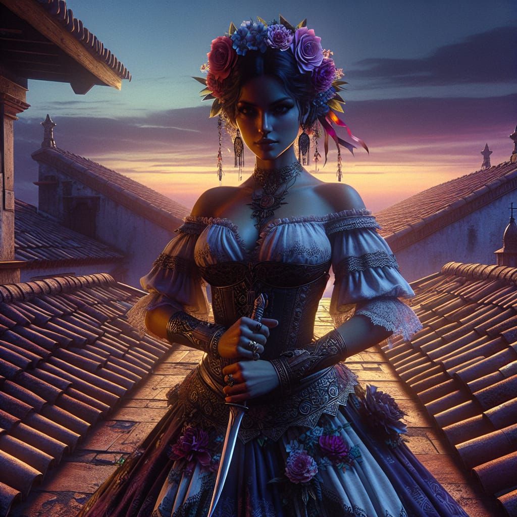 Hispanic Assassin in Twilight, as Matte Painting