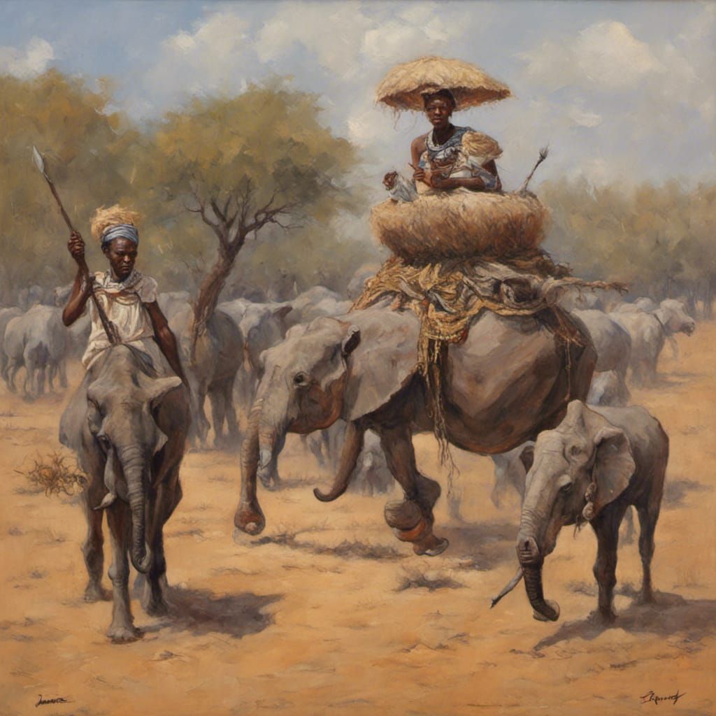 African Tribesmen in Oil Painting Style