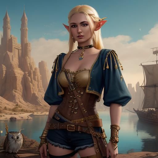 Pirate Elf with Owl in Desert City Harbor