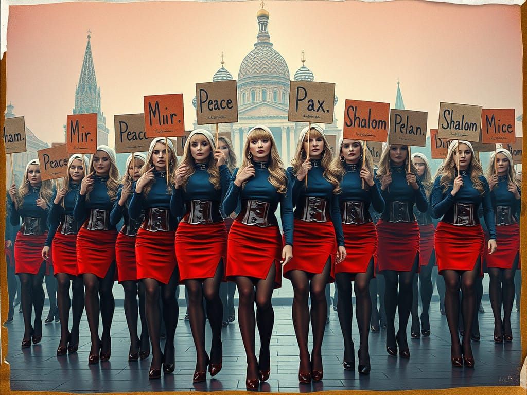 Ethereal Fashion Icon Women in Red Square
