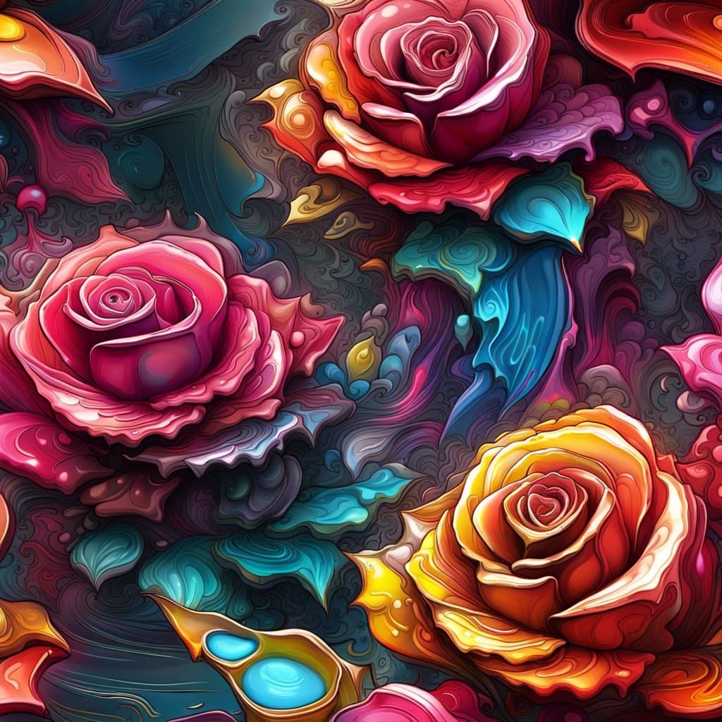 Vibrant Fractal Rose in Graffiti Art Style