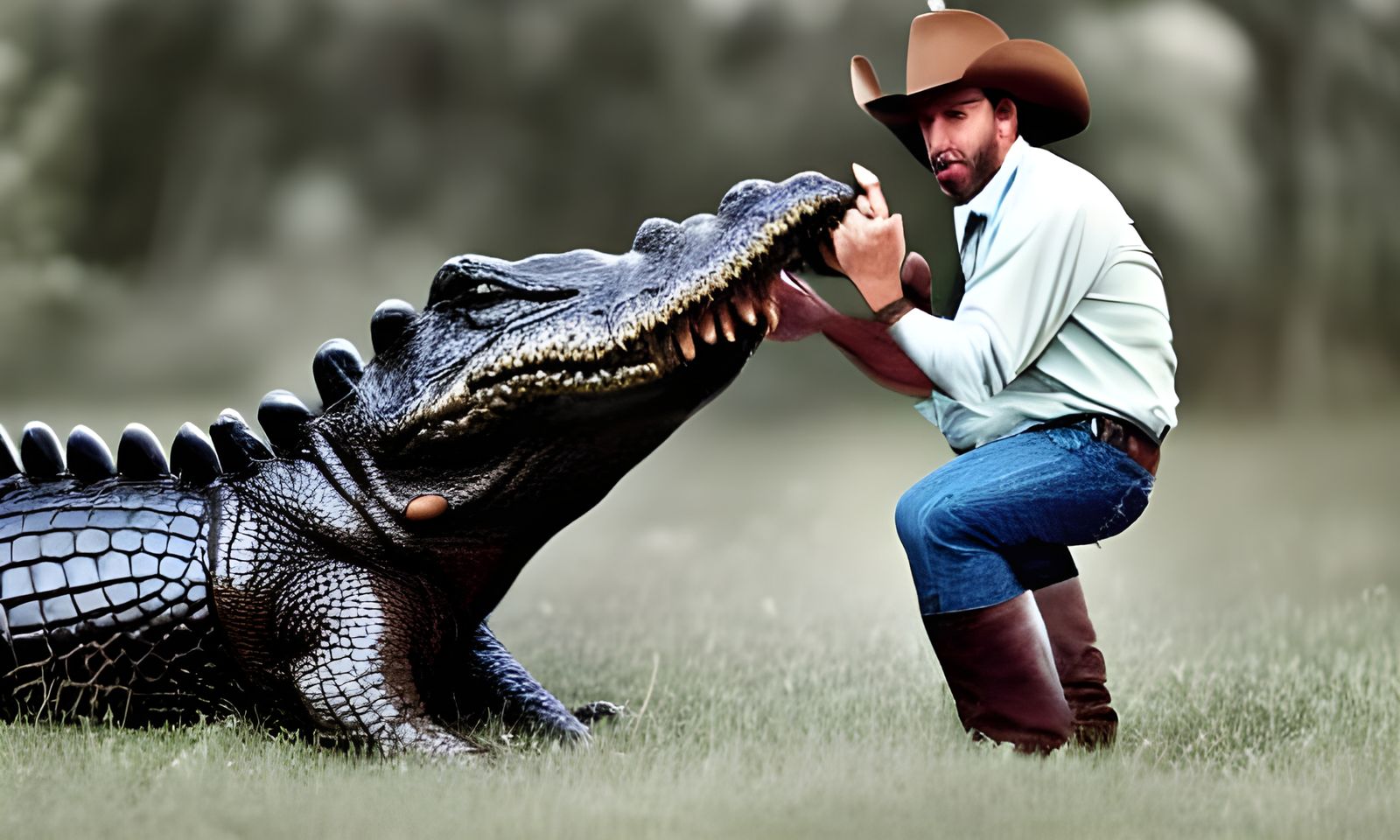 Confused Cowboy Rides Alligator Like a Horse