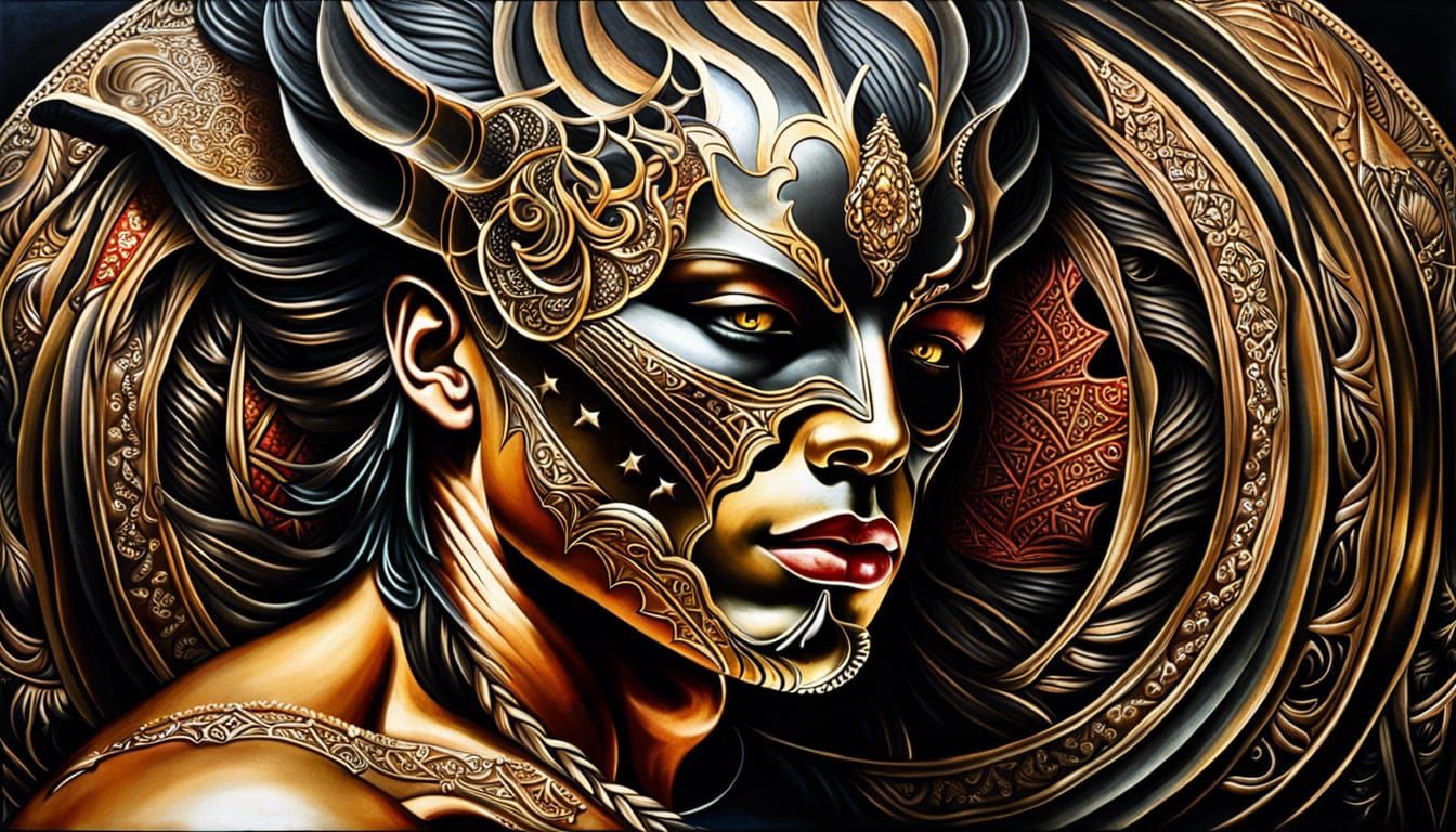 Surreal Struggle: Man Emerging From Devil Skin