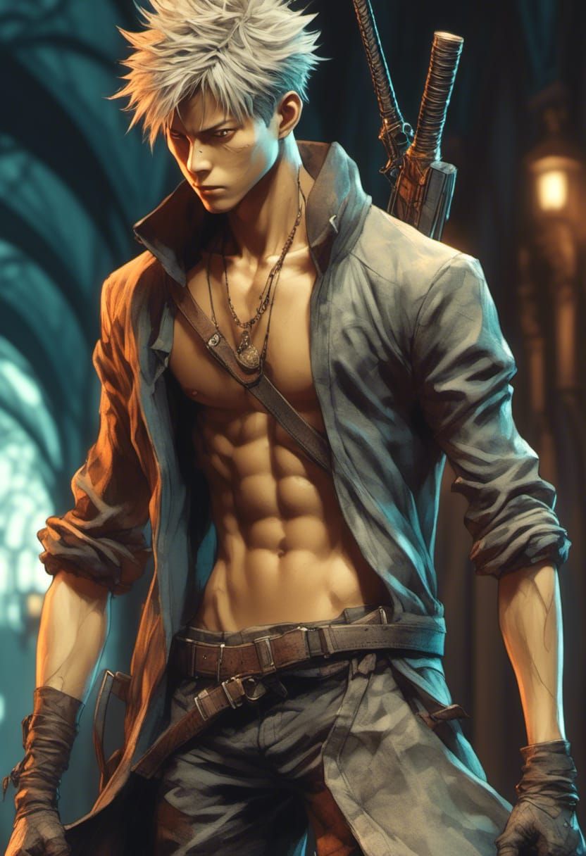 Yuji Itadori as Bloodborne Hunter in Anime Style