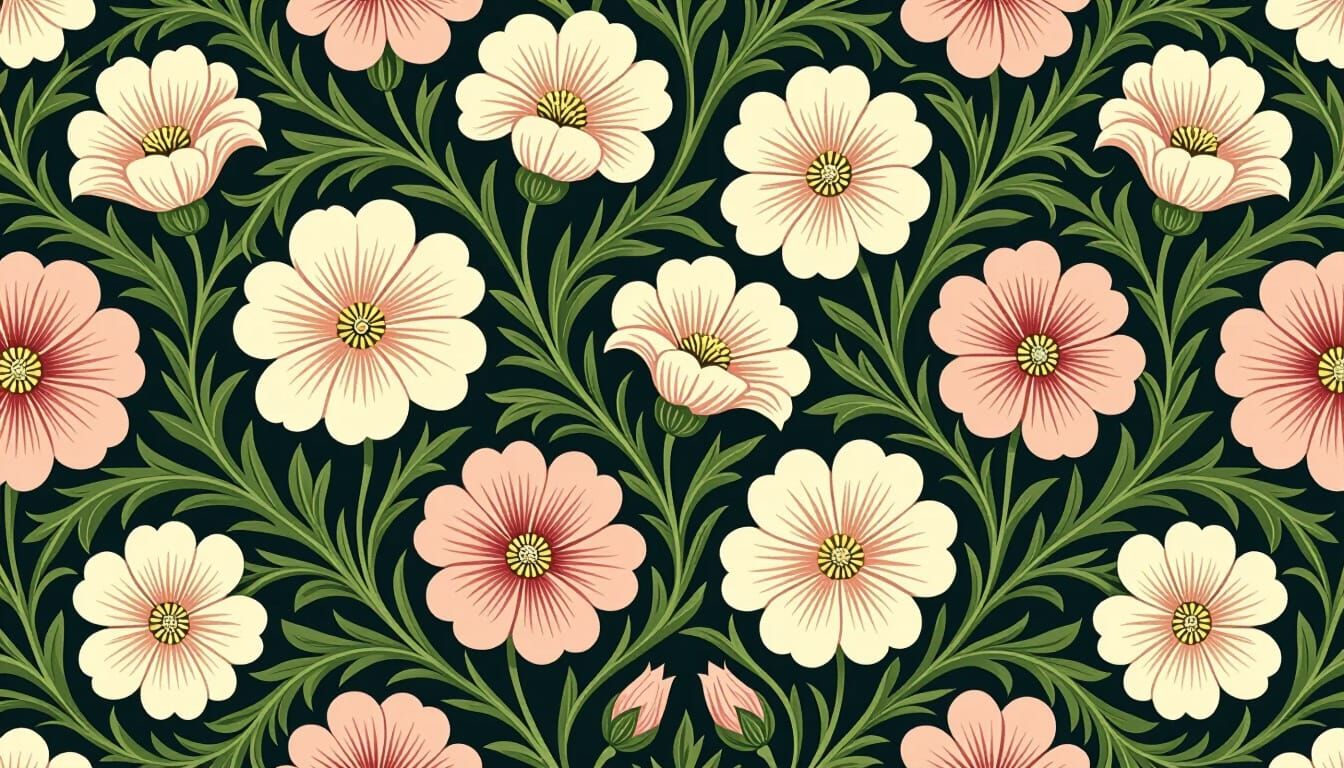 William Morris Style Tapestry of Mallow Flowers