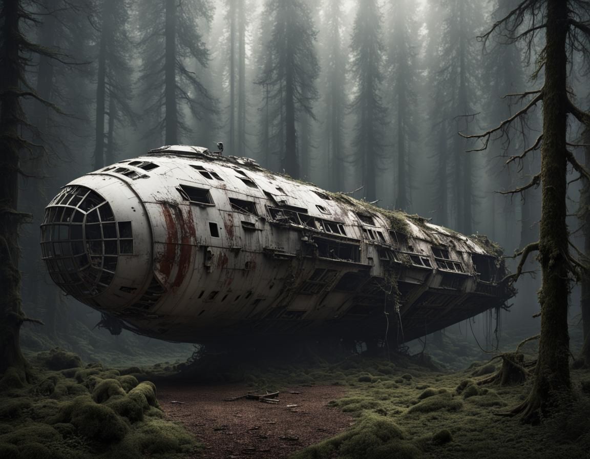 Crashed Spaceship in Forest: Mysterious Derelict