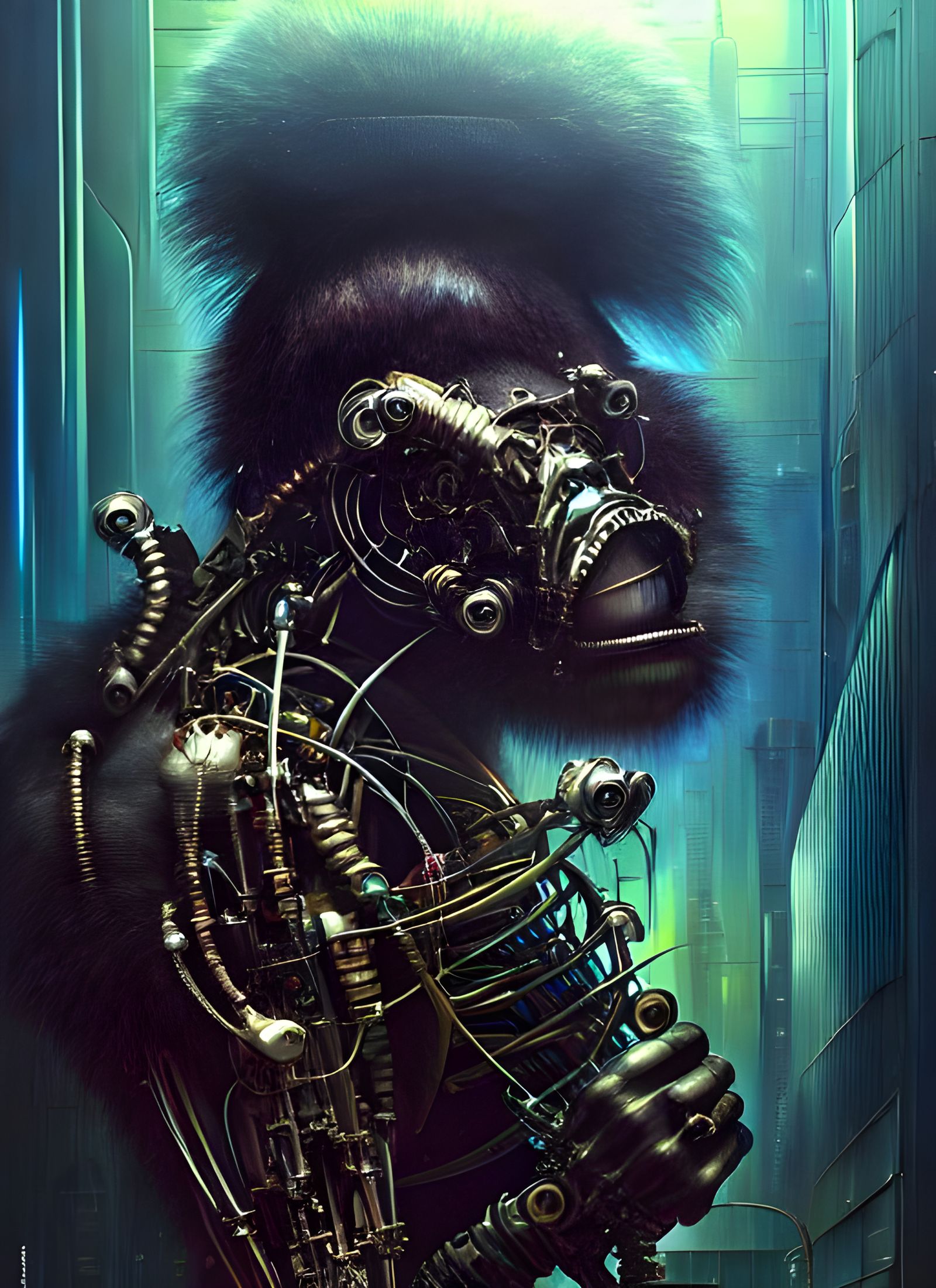 Cyberpunk Gorilla in Biomechanical Fur