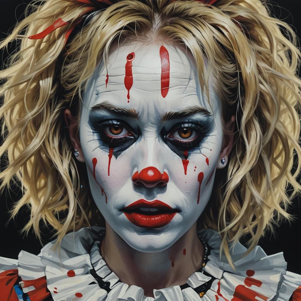 Melancholic Clown Face in Dark Futurism Style