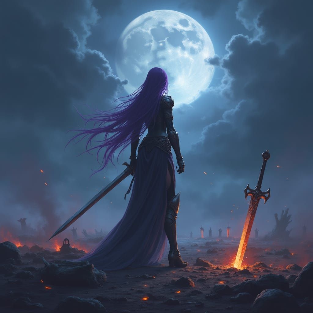 Armored Warrior in Storm-Lit Battlefield, Cinematic Style