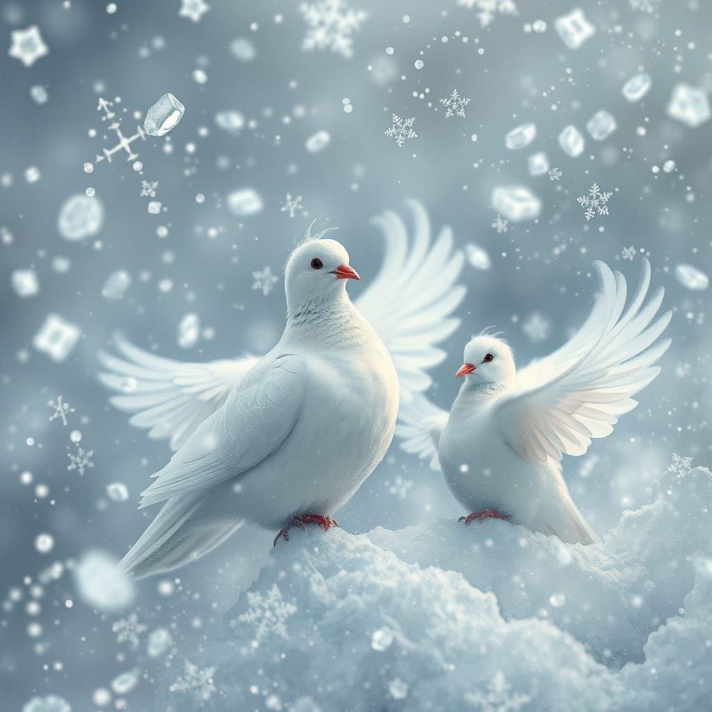 Dreamy Winter Doves in Impressionist Style