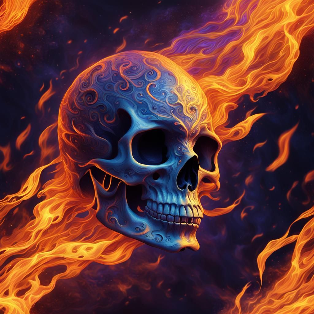 Flaming Skull Fantasy Art in Mystical Setting