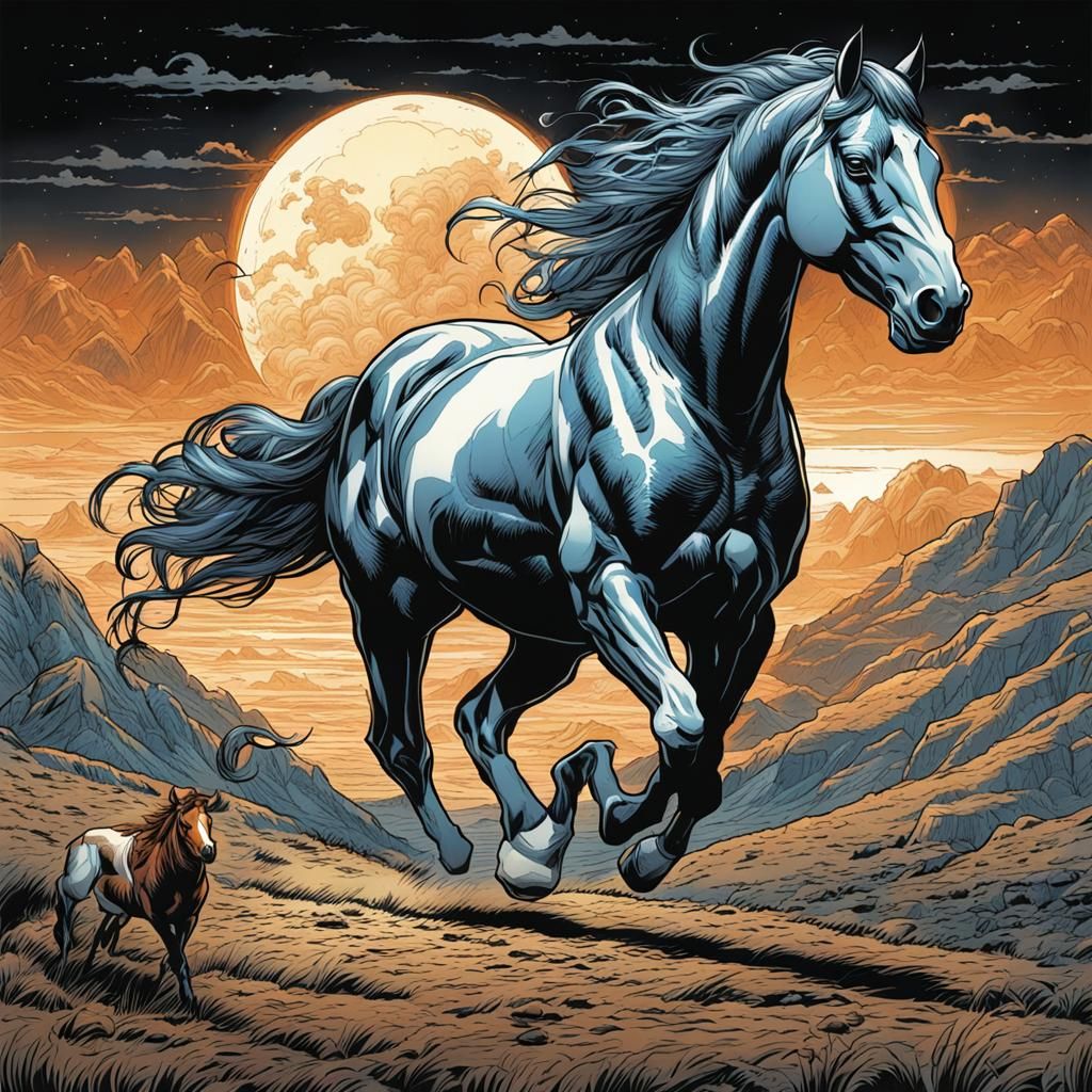 Horses in Comic Book Art Style