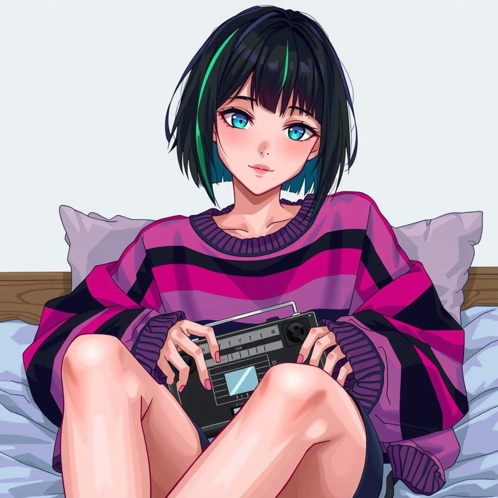 Anime-Inspired Emo Girl with Vibrant Green Bangs