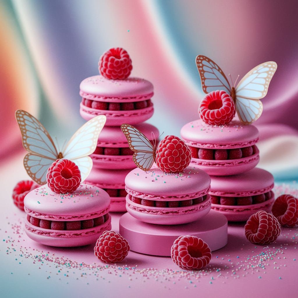 Delicate Pink Macarons in Whimsical Garden Setting