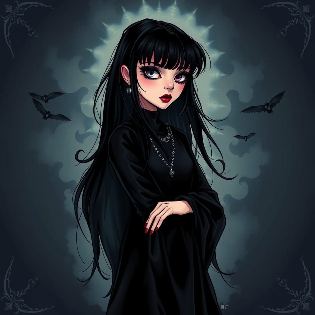 Goth girl taking a walk at night