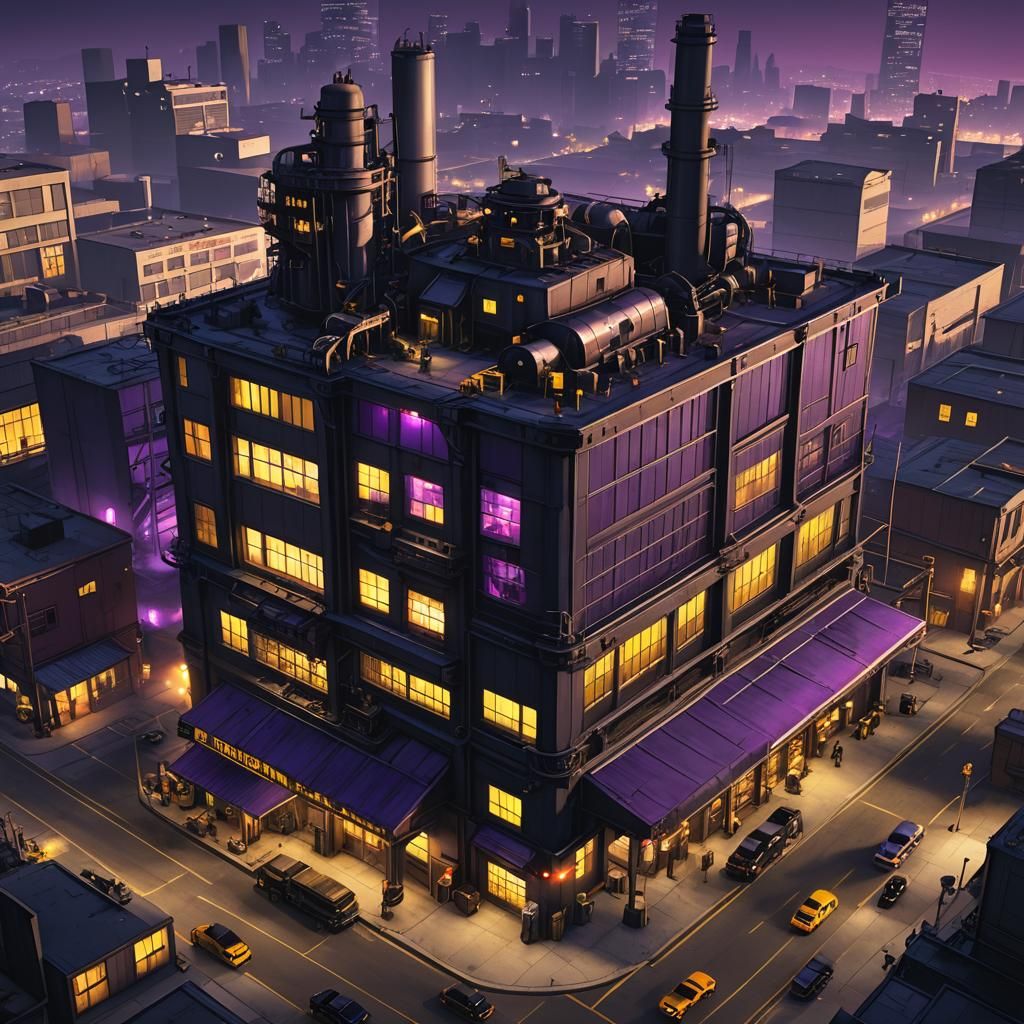 Colossal Machine Shop Invades Los Santos: Dark Fantasy Art