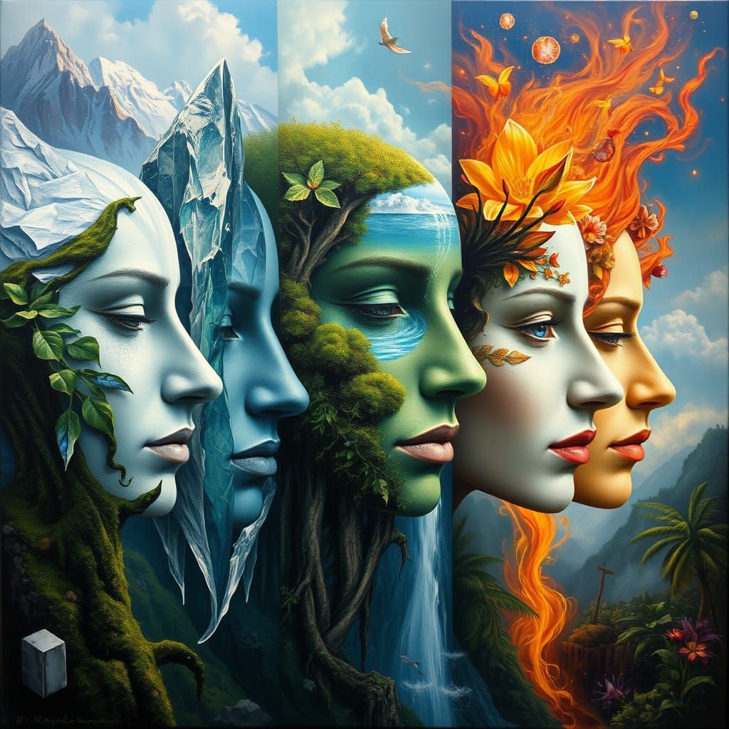 Mystical Elemental Portraits in Intricate Oil Painting
