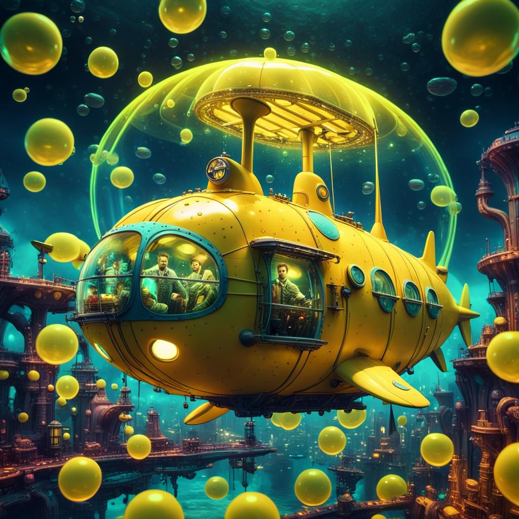 Yellow Submarine in Banana Spaceship: Surreal Matte Painting
