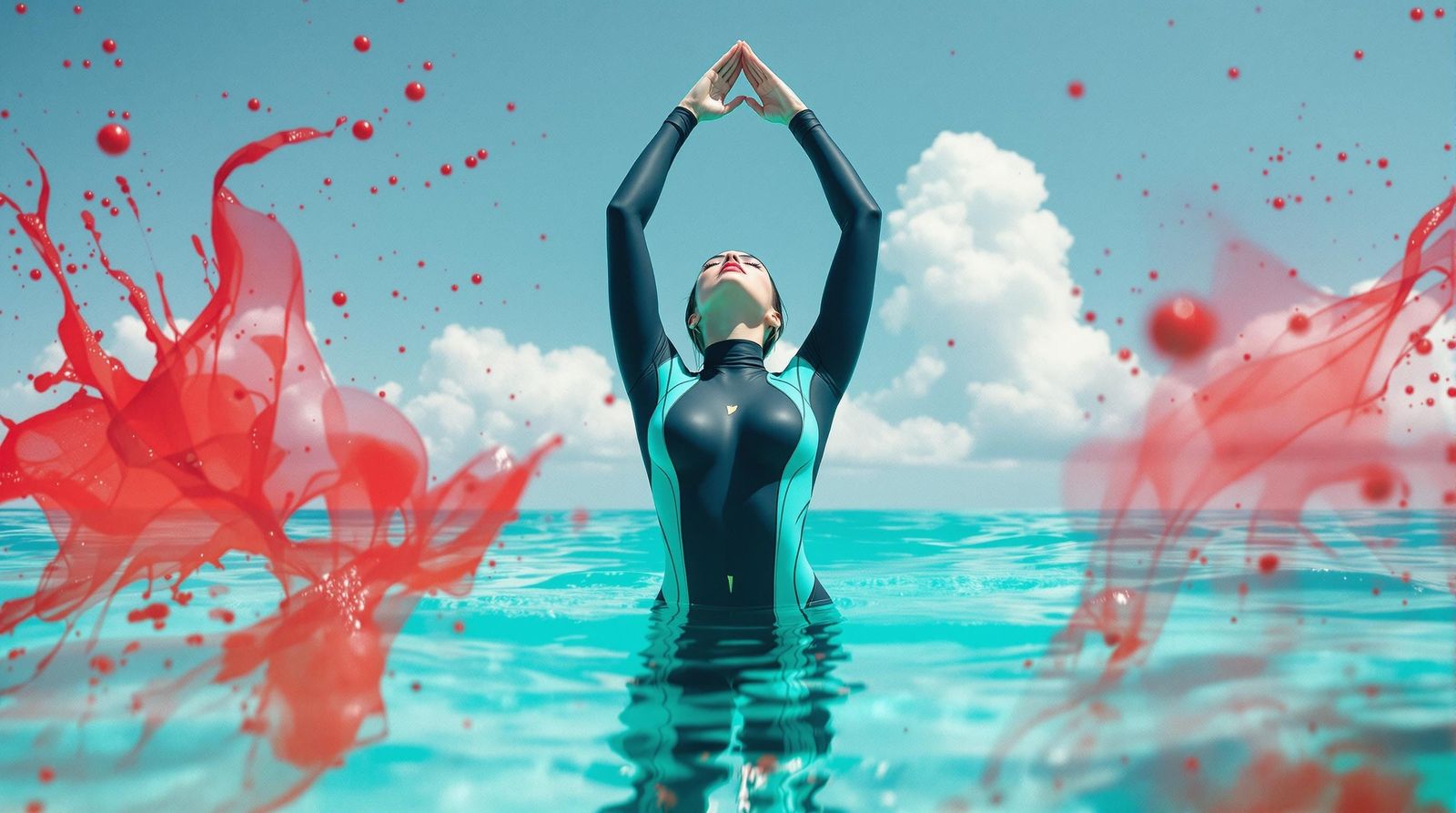 Sultry Teal Goddess on a Vibrant Beach