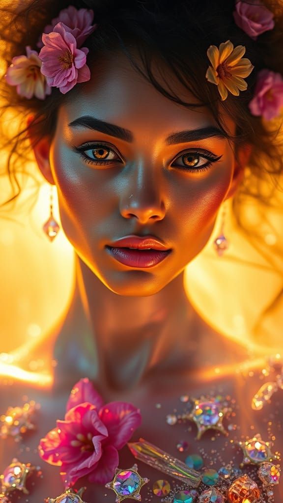 Soul Essence Merges in Iridescent Surrealist Oil Painting