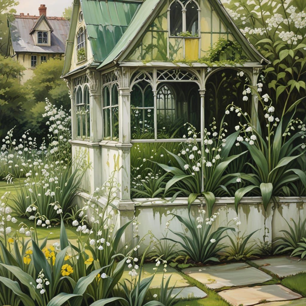 Vintage Tudor Garden with Lily of the Valley