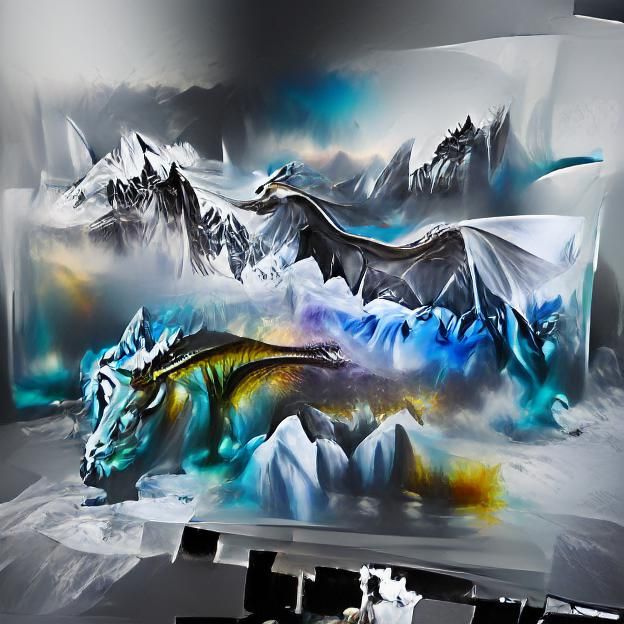 Majestic Ice Dragon in Hyperreal Holographic Style