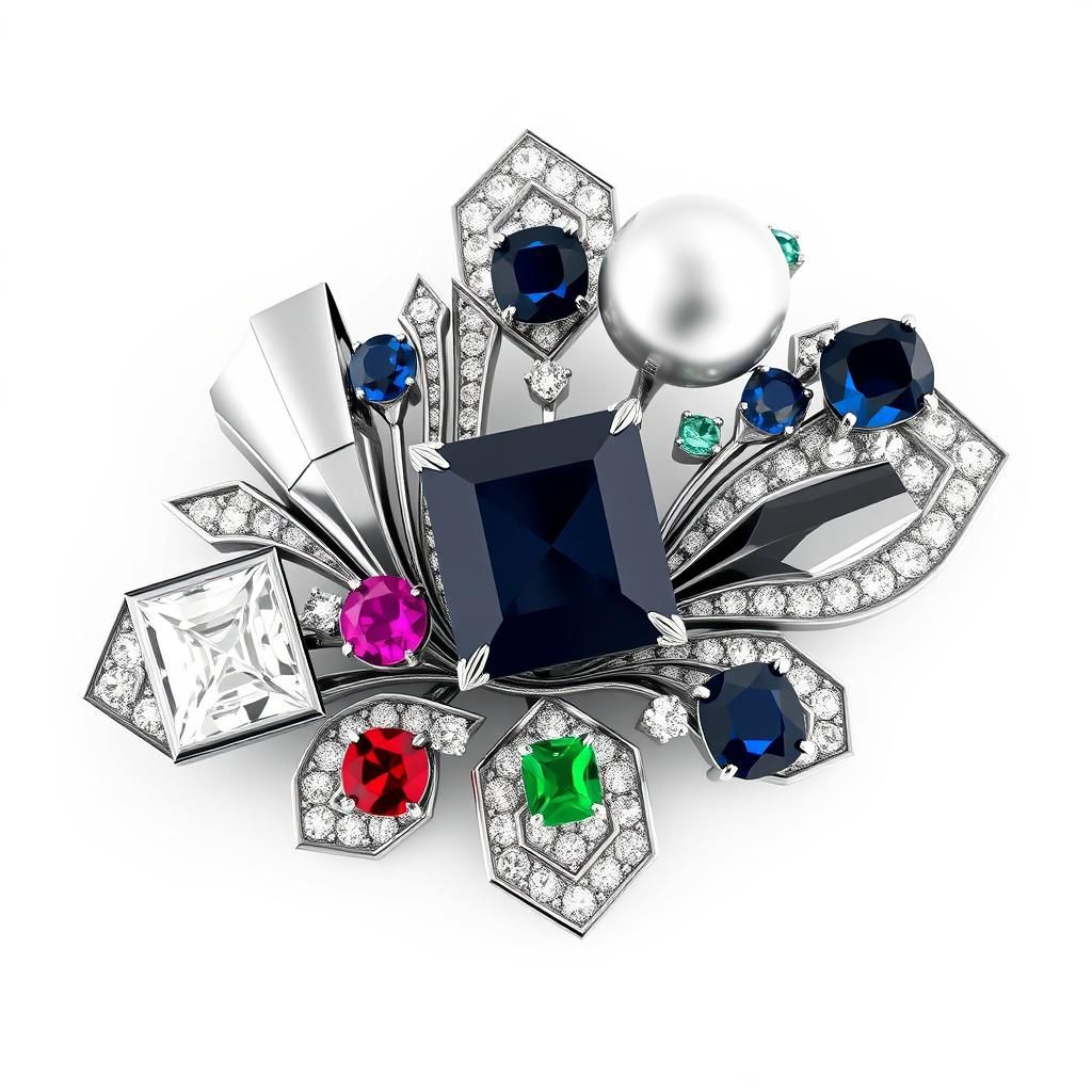 Art Deco Platinum Brooch in 3D