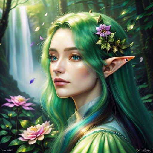 Enchanting Elf Portrait in Watercolor Fantasy Style