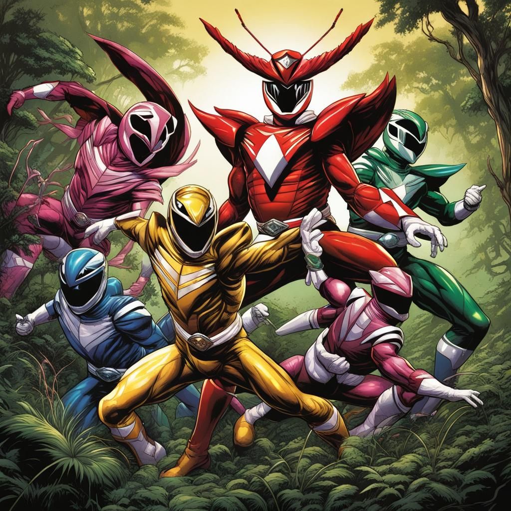 Insect Power Rangers in Comic Book Art Style