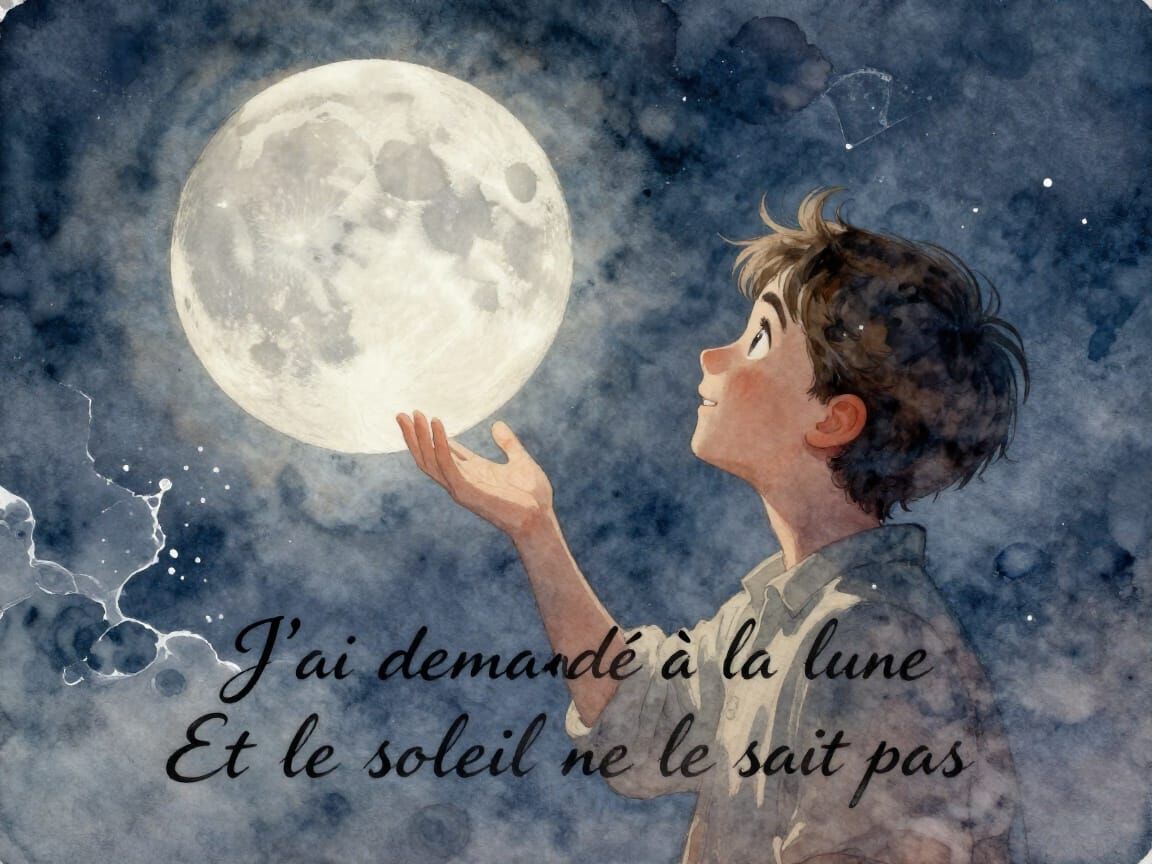 Man Gazing at Moon in Ethereal Watercolour Style