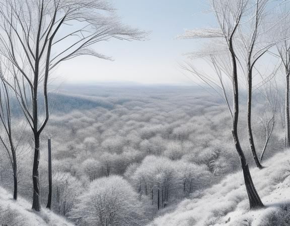 Winter Forest Landscape from Helicopter in Fine Line Art