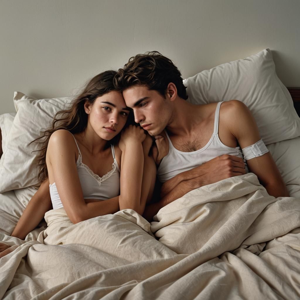 Intimate Portrait of Young Couple in Bed