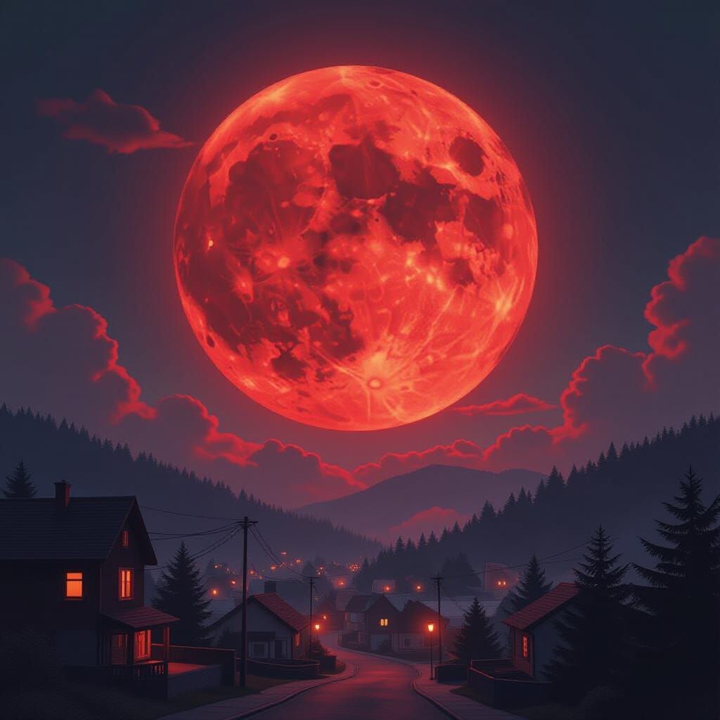 Blood Moon Over Cozy Town: Cinematic 8K