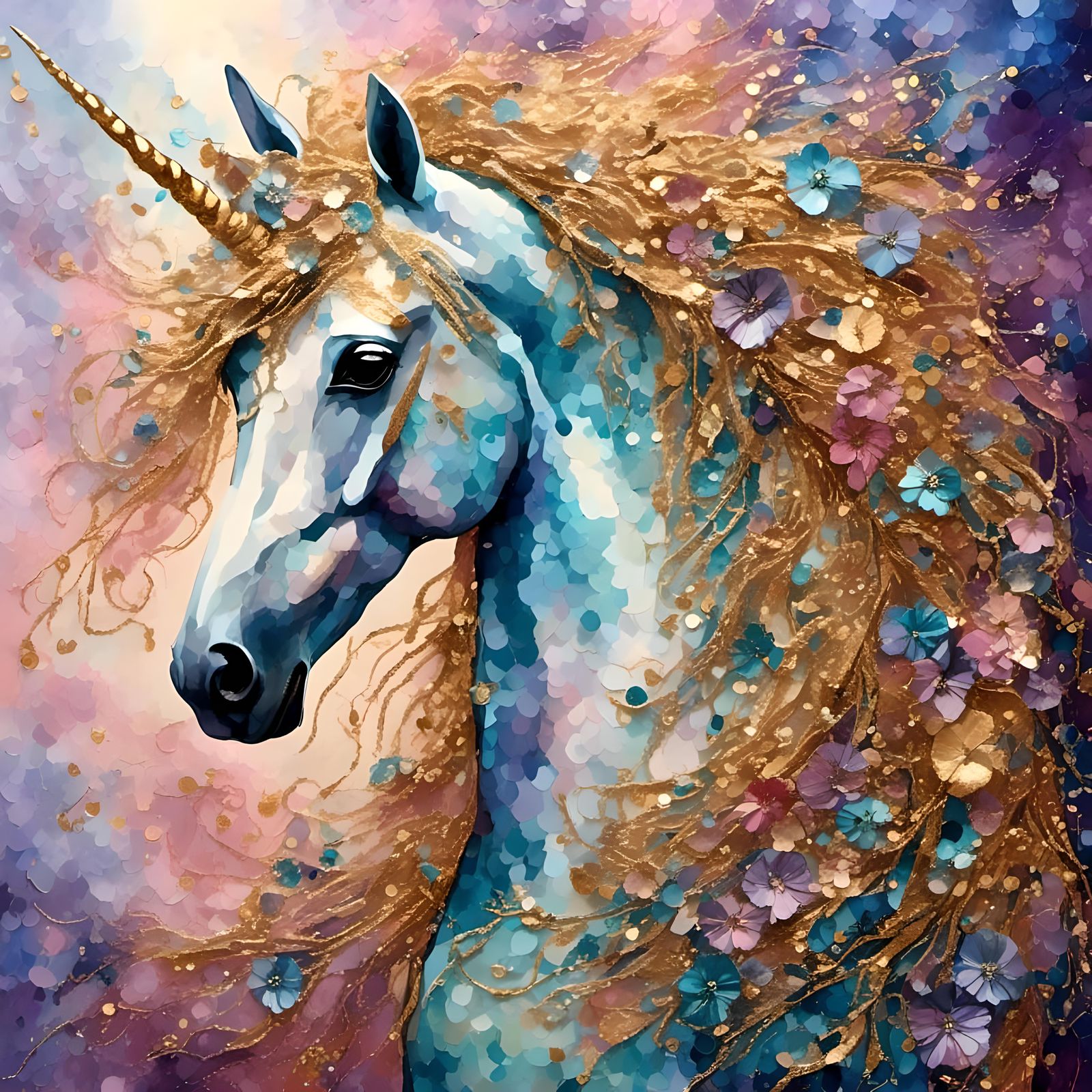 Mystical Sequined Unicorn of Enchantment as Alcohol Ink Art