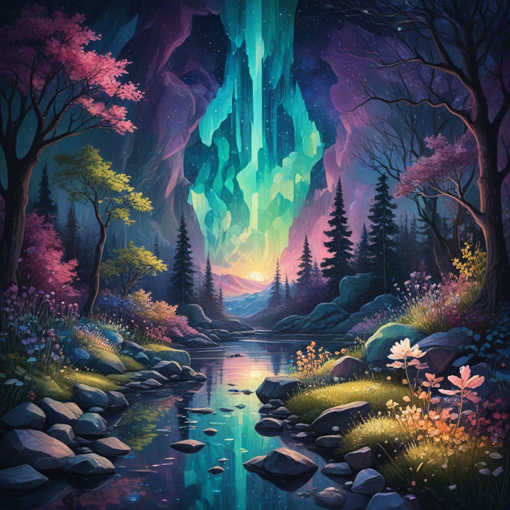 Hyper-Realistic Gemstone Wonderland in Iridescent Oil Painti...