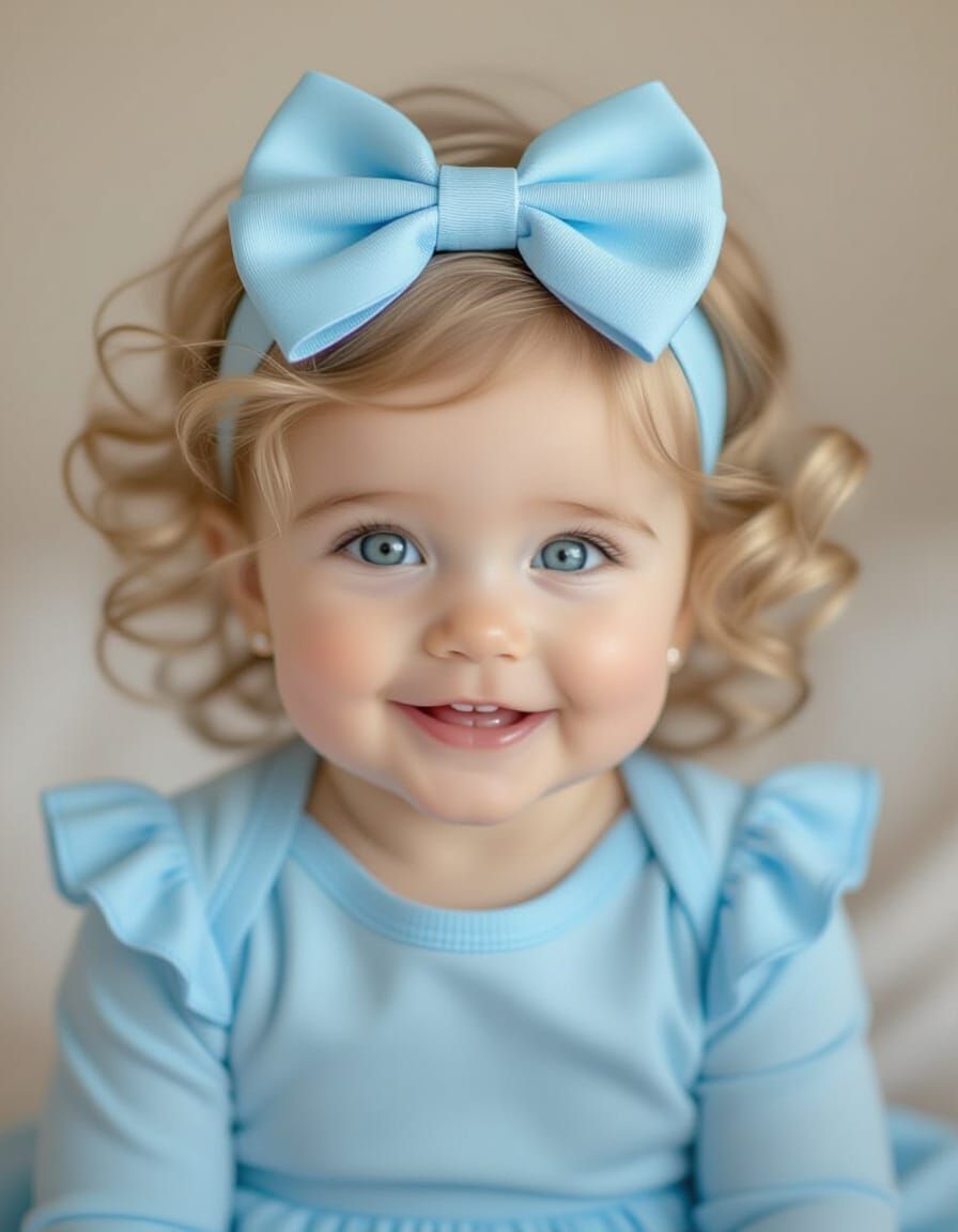 Adorable Baby Girl with Curly Hair and Bow
