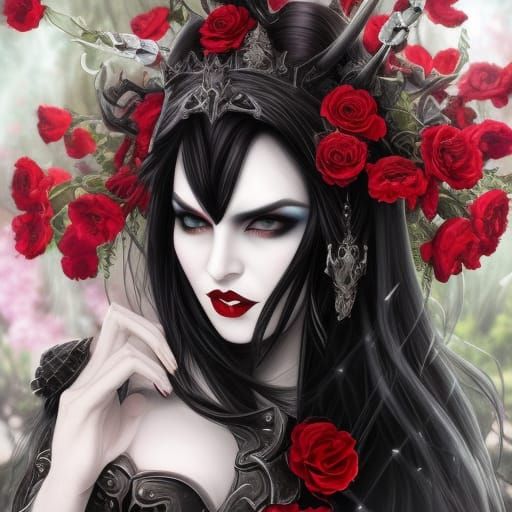 Gothic Demon Queen in Black Knight Armor