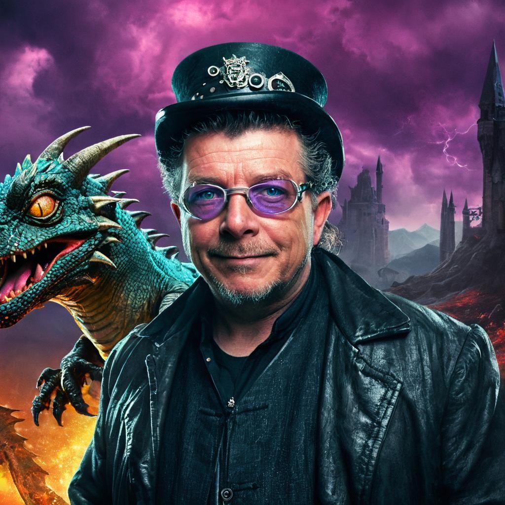 Punk Wizard with Dragon in Dark Fantasy Illustration