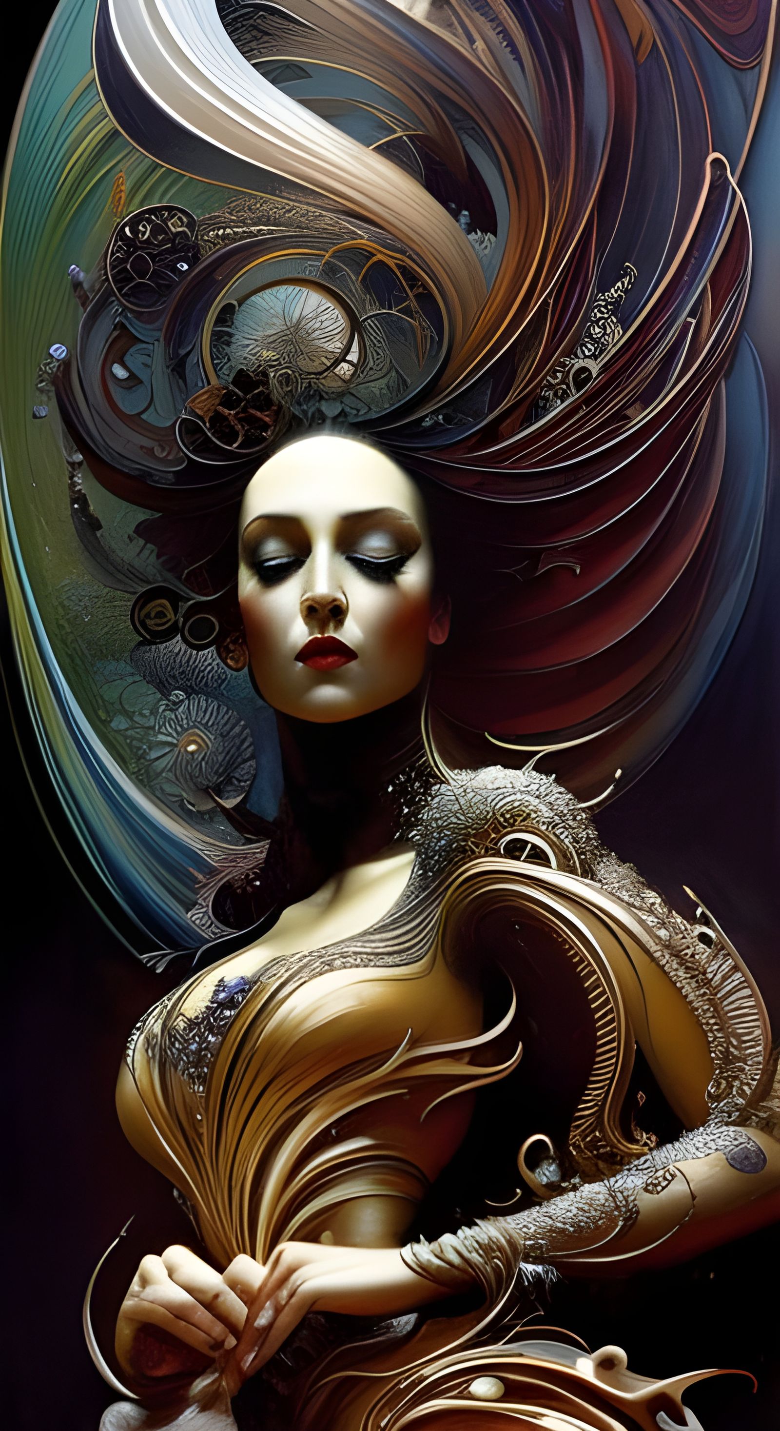 Surreal Ferrofluid Face in Art Nouveau Style