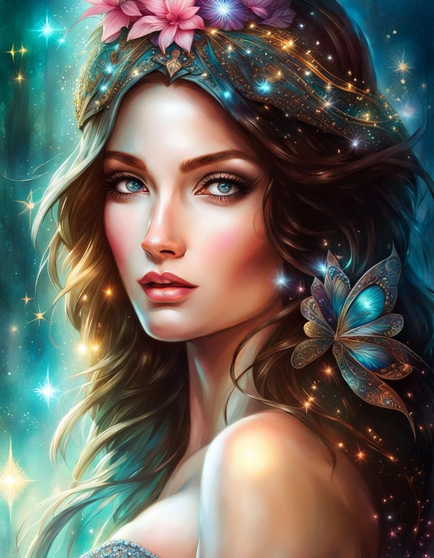 Sparkly Woman Portrait in Hyperdetailed Fantasy Art