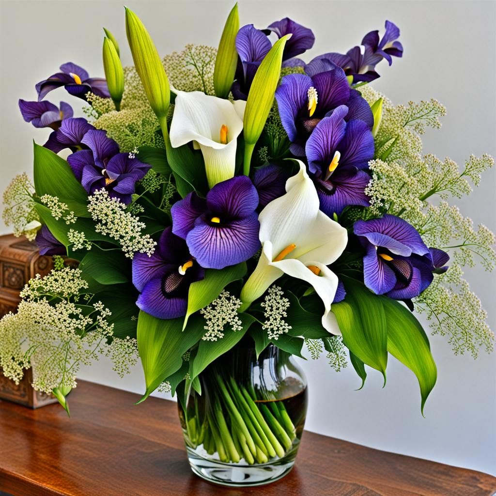 Floral Arrangement with Iris and Calla Lilies