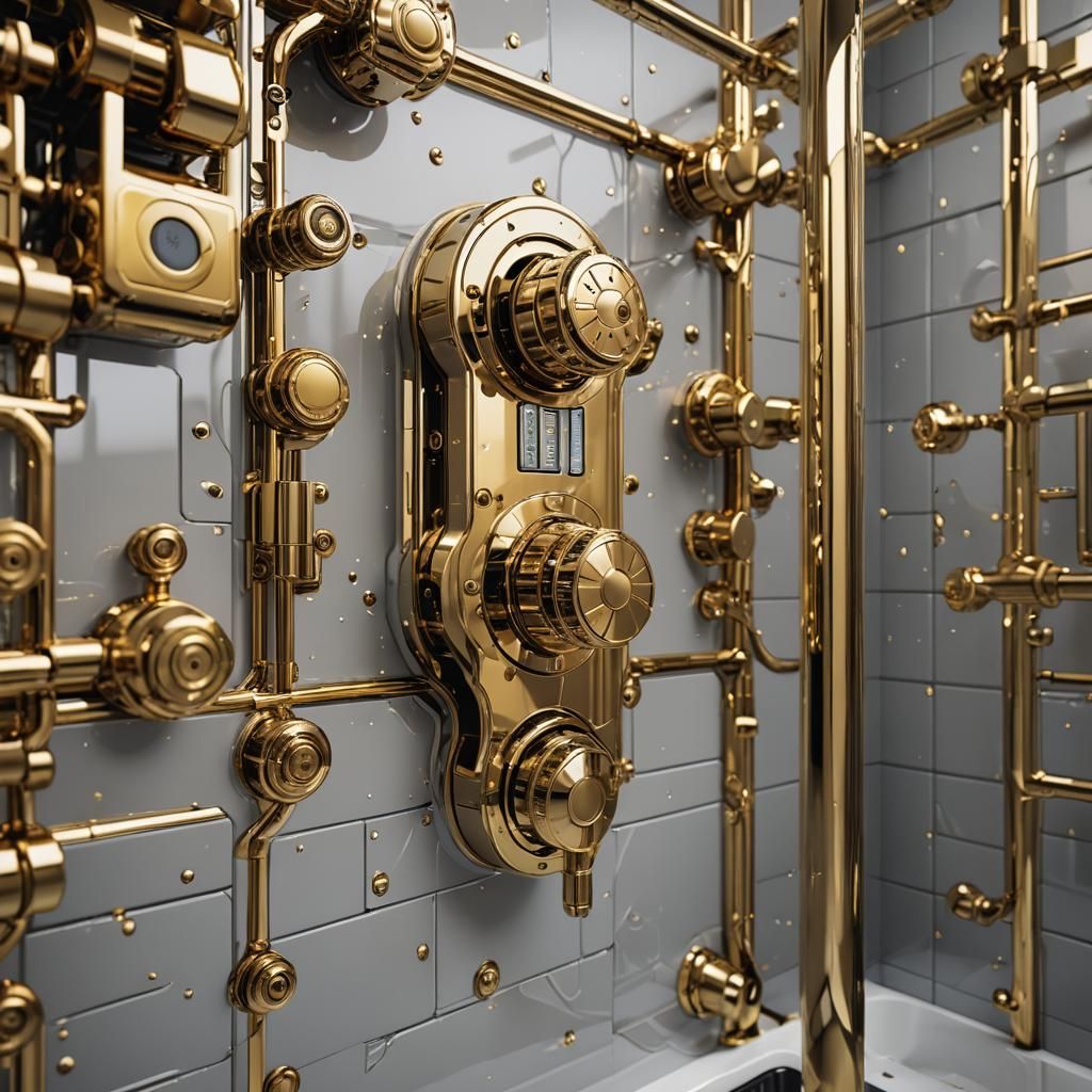 Futuristic Gold Shower with Metallic Details